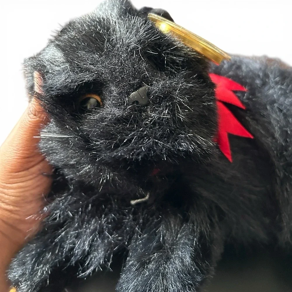 TY Classics Silky Plush Black Cat Red Ribbon Stuffed Animal 1998 Vintage Gothic